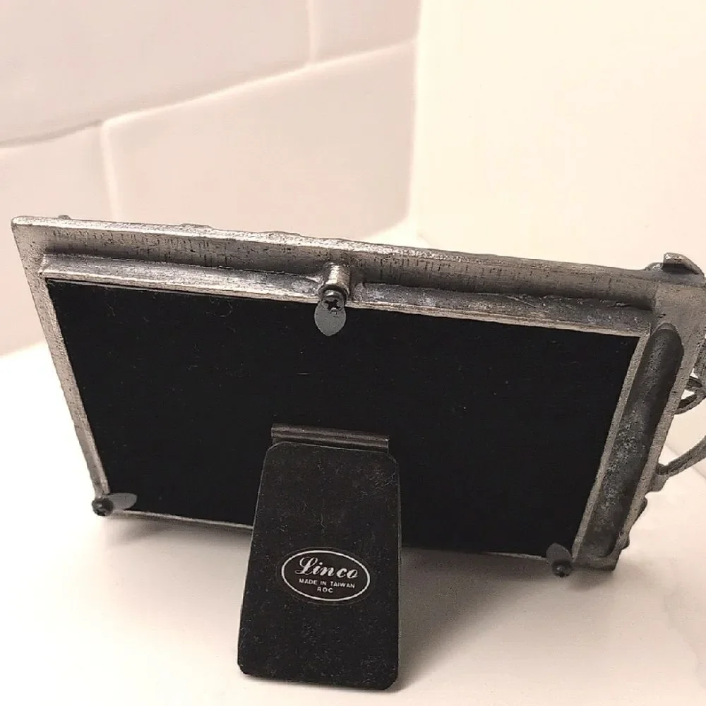 Golf Themed Pewter Picture Photo Frame Easel Back Vintage